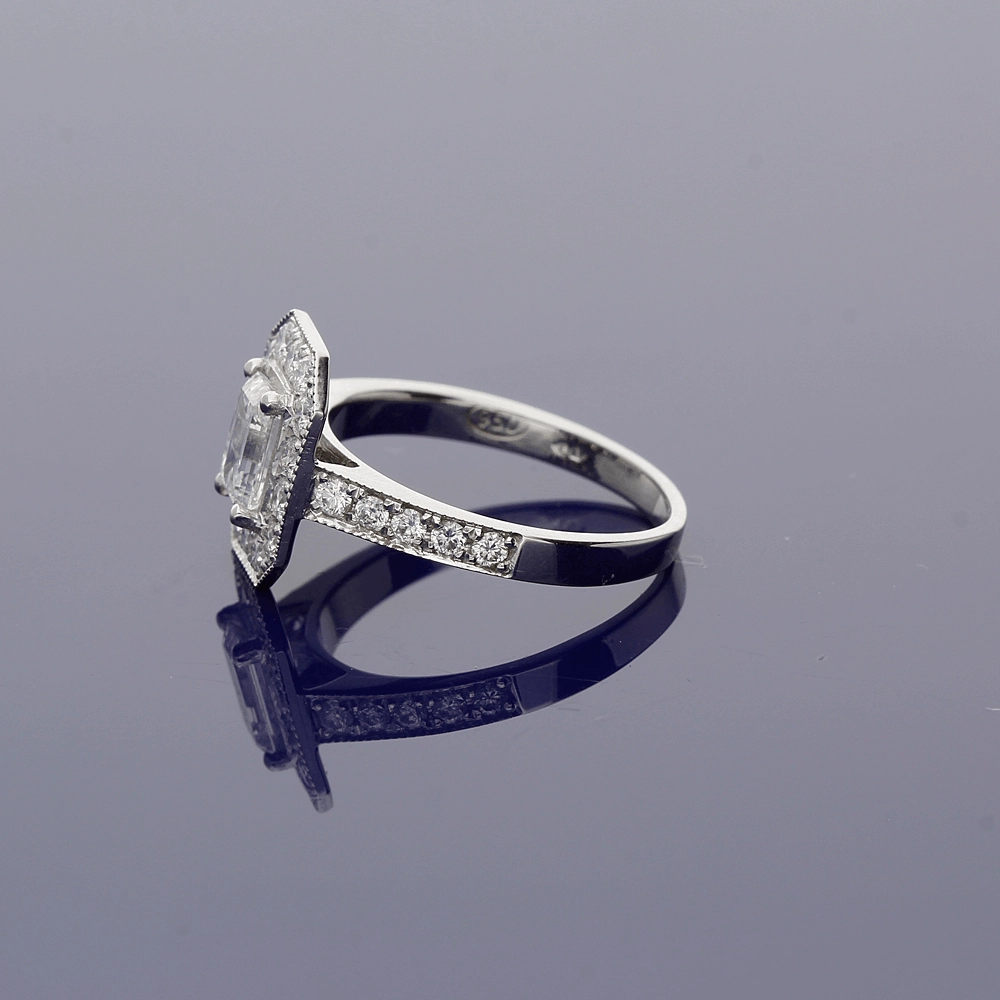 Platinum Art-Deco GIA Certificated Emerald Cut Diamond Cluster Ring
