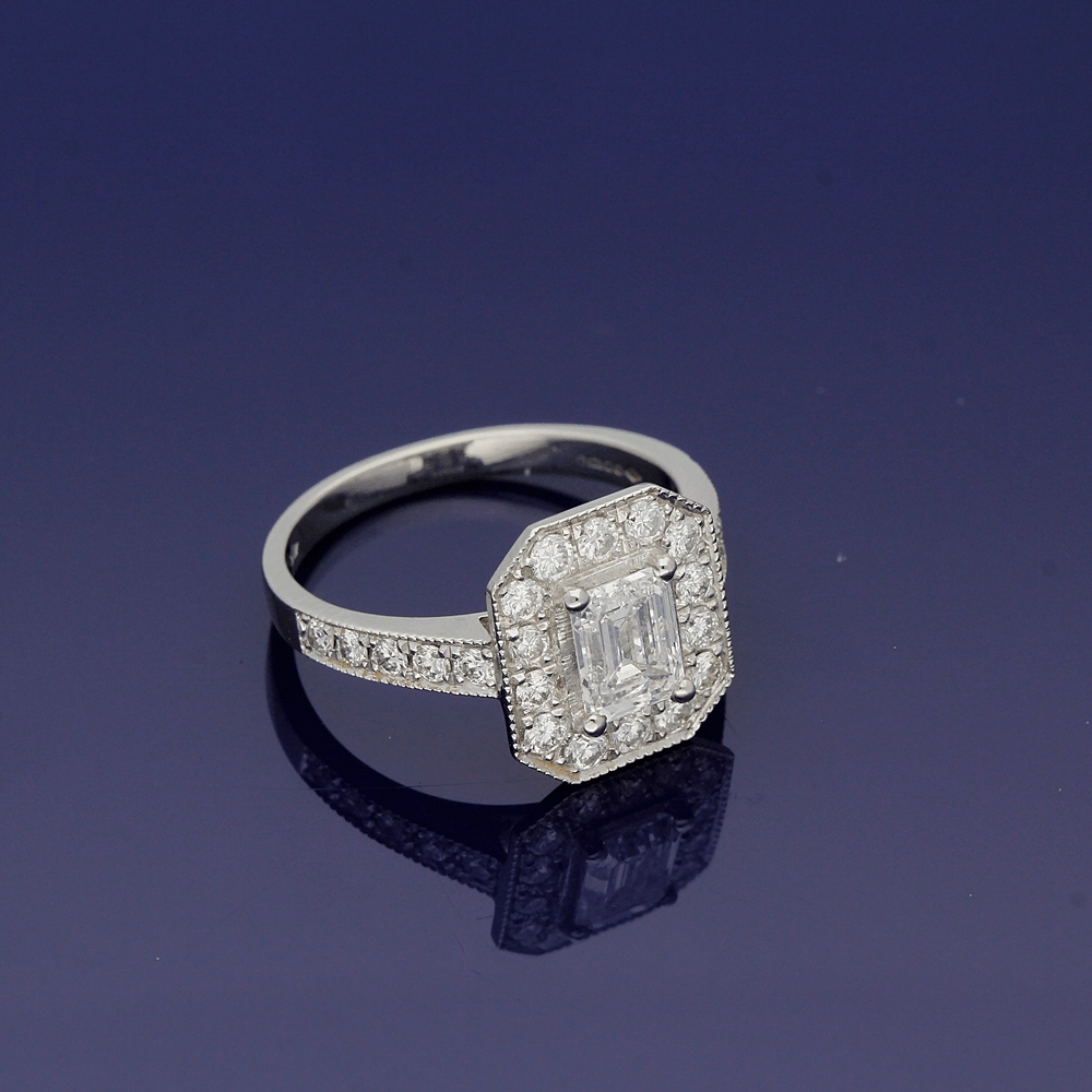 Platinum Art-Deco GIA Certificated Emerald Cut Diamond Cluster Ring