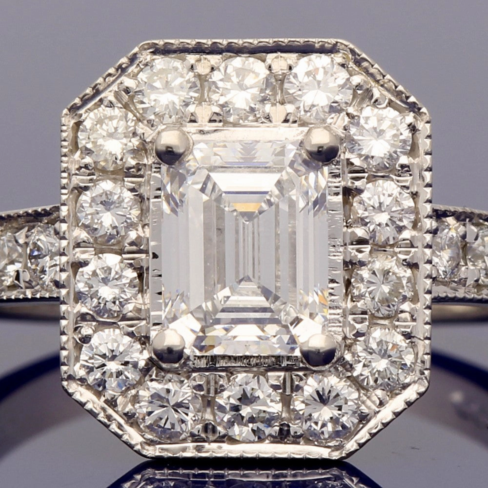 Platinum Art-Deco GIA Certificated Emerald Cut Diamond Cluster Ring