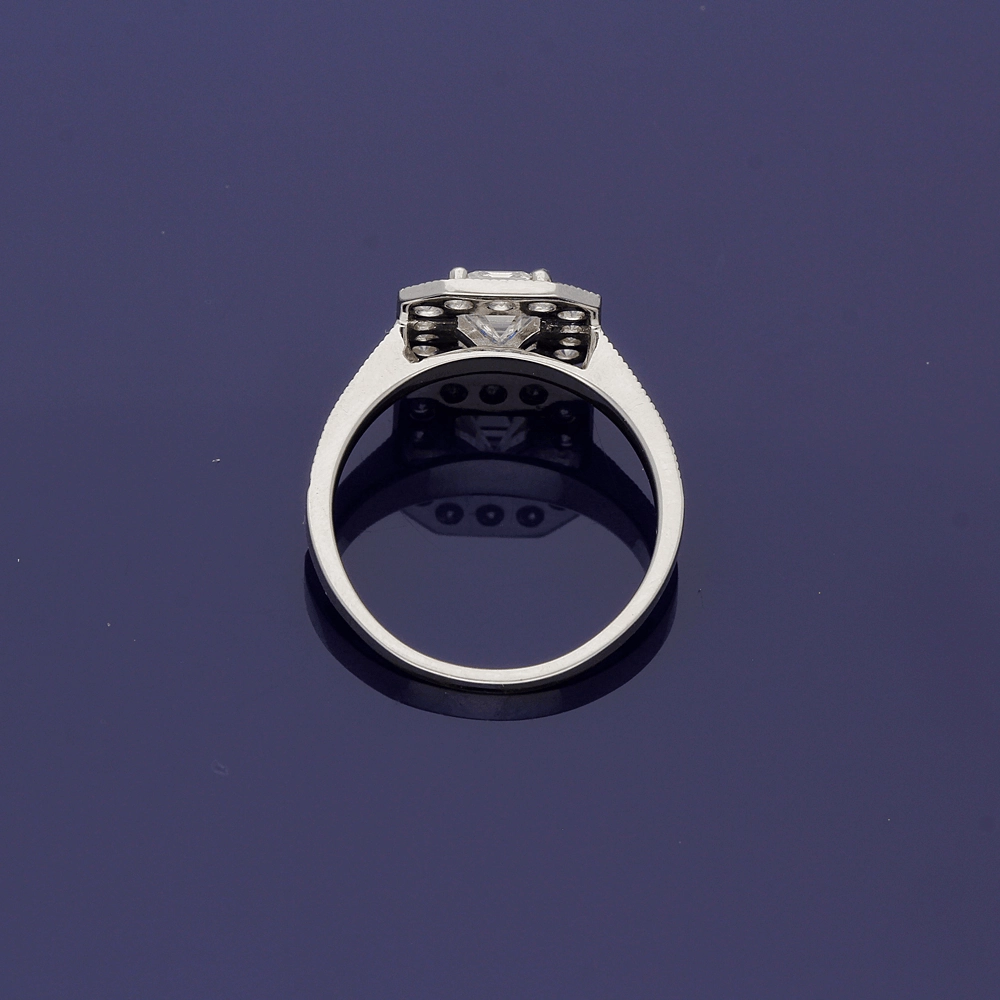 Platinum Art-Deco GIA Certificated Emerald Cut Diamond Cluster Ring