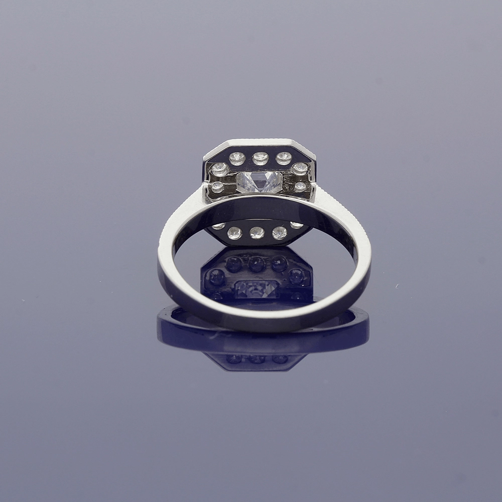 Platinum Art-Deco GIA Certificated Emerald Cut Diamond Cluster Ring