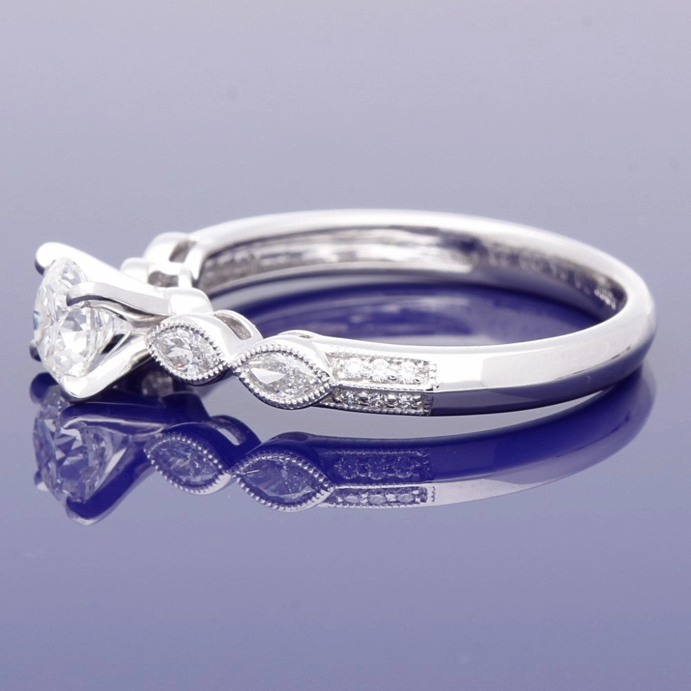 Platinum Bridal Set  Round and Marquise Diamond Engagement and Wedding Ring Set