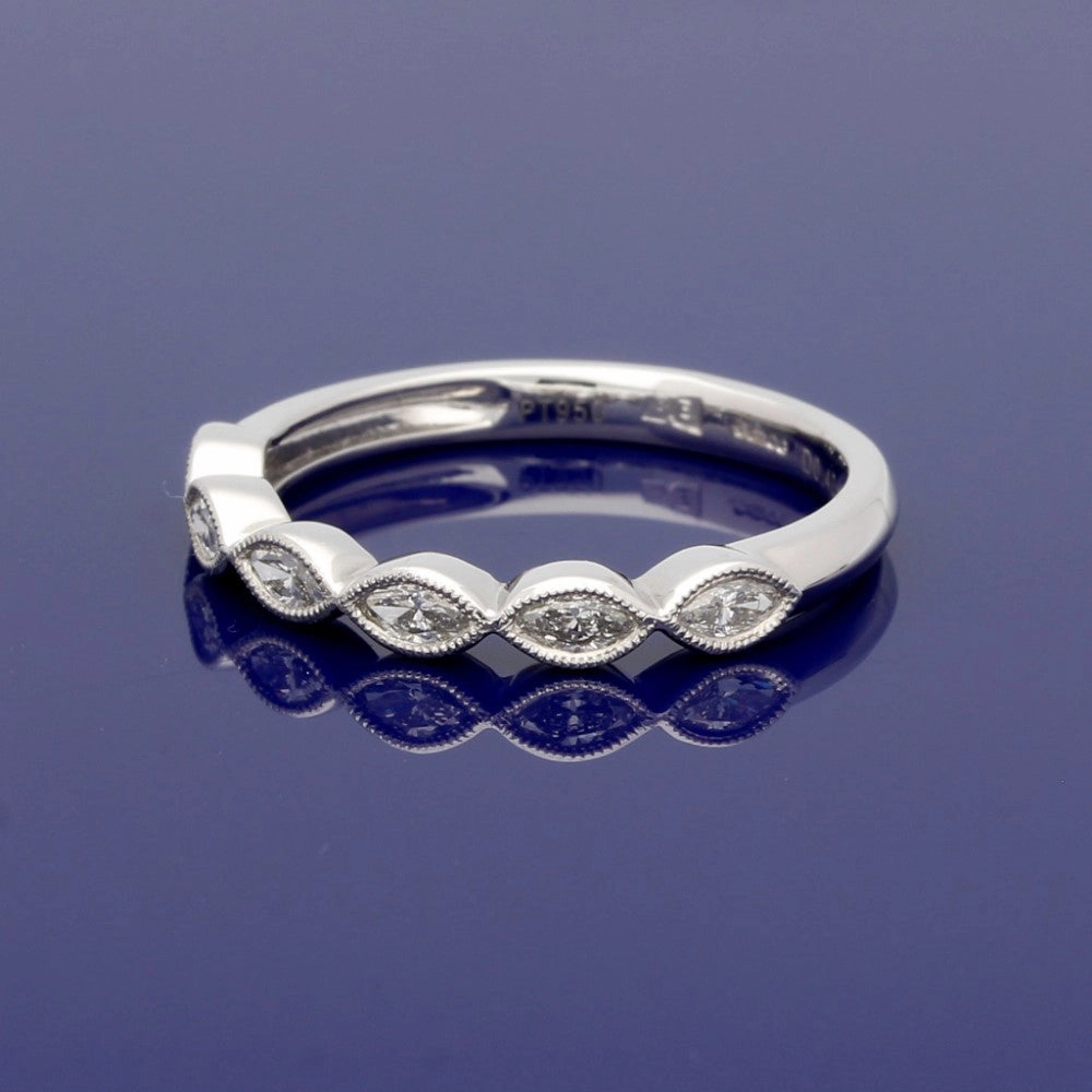 Platinum Bridal Set  Round and Marquise Diamond Engagement and Wedding Ring Set