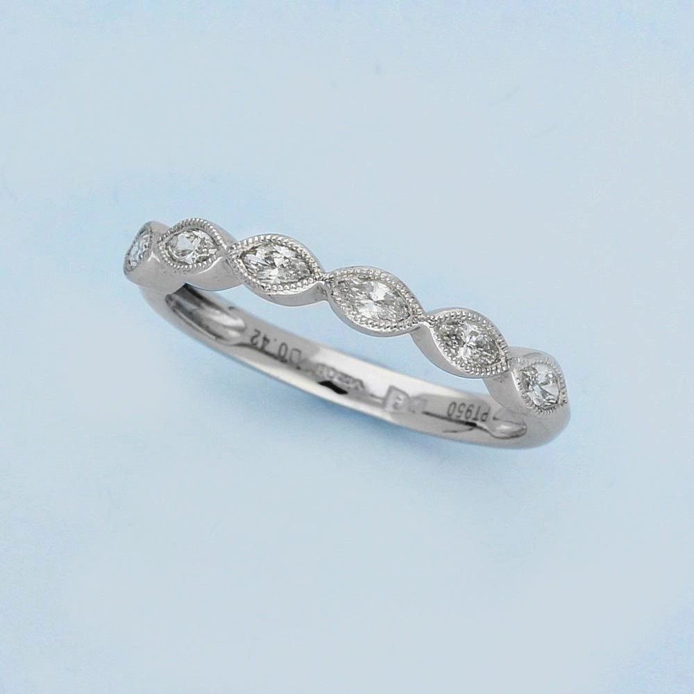 Platinum Bridal Set  Round and Marquise Diamond Engagement and Wedding Ring Set