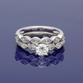 Platinum Bridal Set  Round and Marquise Diamond Engagement and Wedding Ring Set