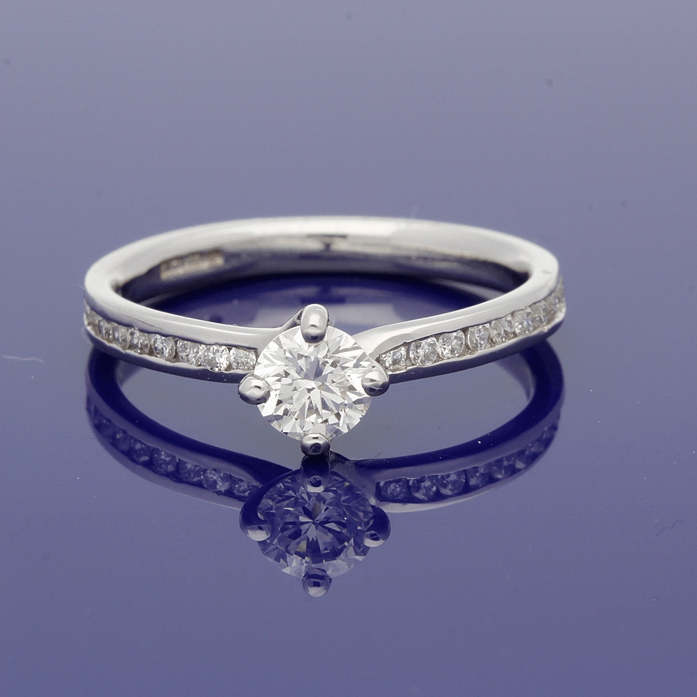 Platinum Certificate 0.39ct Diamond Shoulders Solitaire Engagement Ring