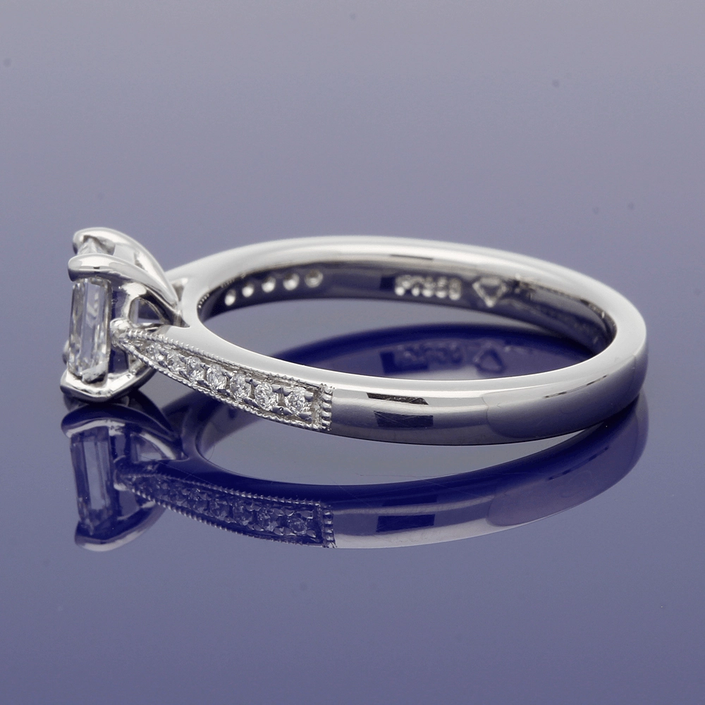 Platinum Certificated 0.53ct Emerald Cut Solitaire Ring with Diamond Shoulders