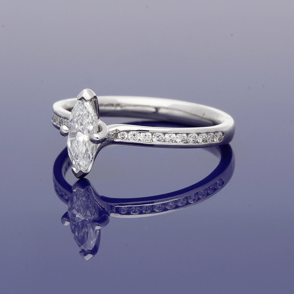 Platinum Certificated 0.54ct Marquise Solitaire Ringwith Diamond Shoulders
