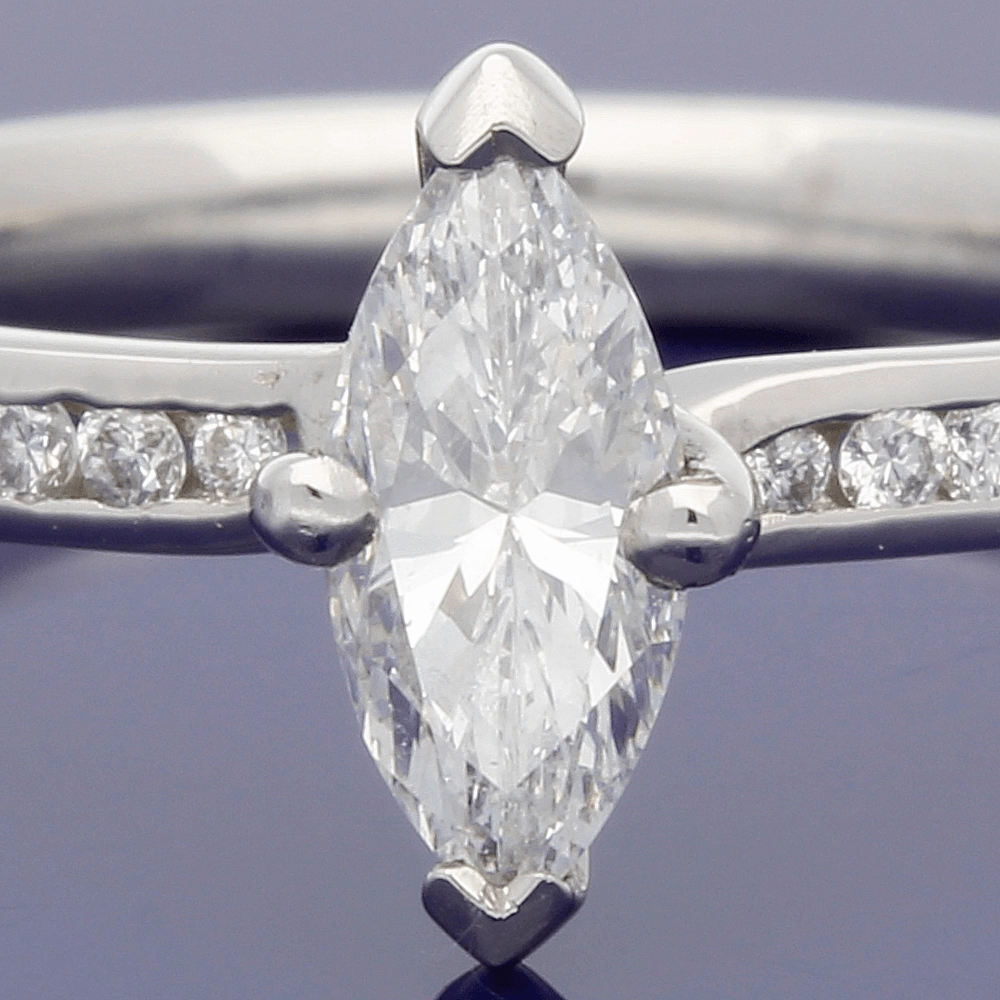 Platinum Certificated 0.54ct Marquise Solitaire Ringwith Diamond Shoulders