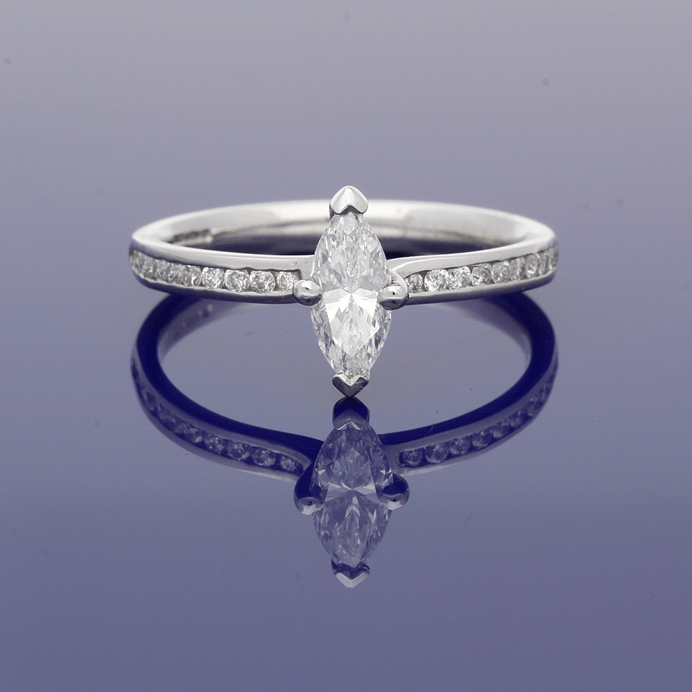 Platinum Certificated 0.54ct Marquise Solitaire Ringwith Diamond Shoulders