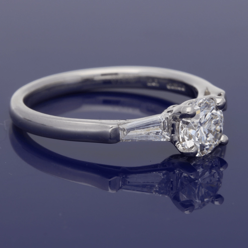 Platinum Certificated 0.71ct Diamond Engagement Ring with Tapered Baguettes