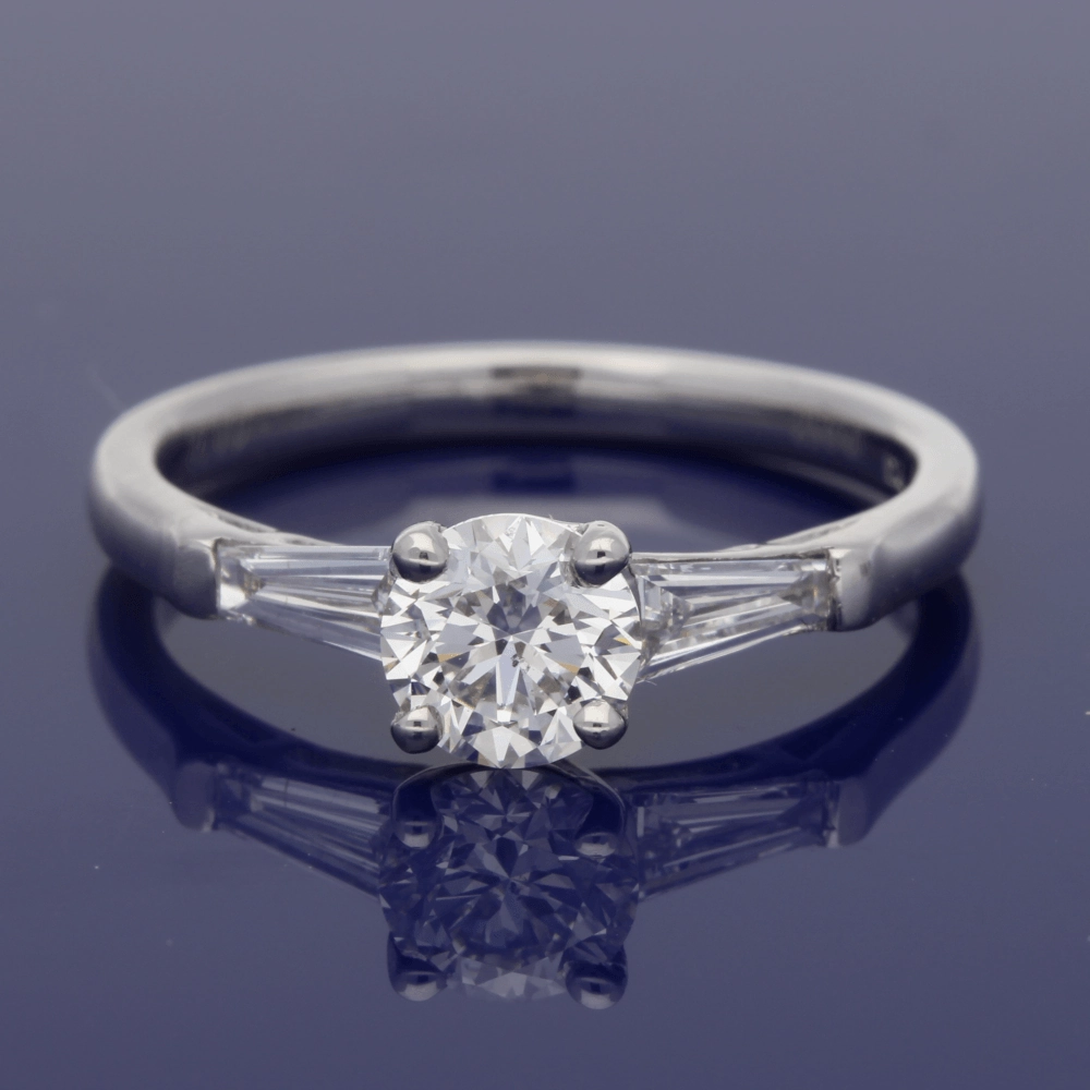 Platinum Certificated 0.71ct Diamond Engagement Ring with Tapered Baguettes