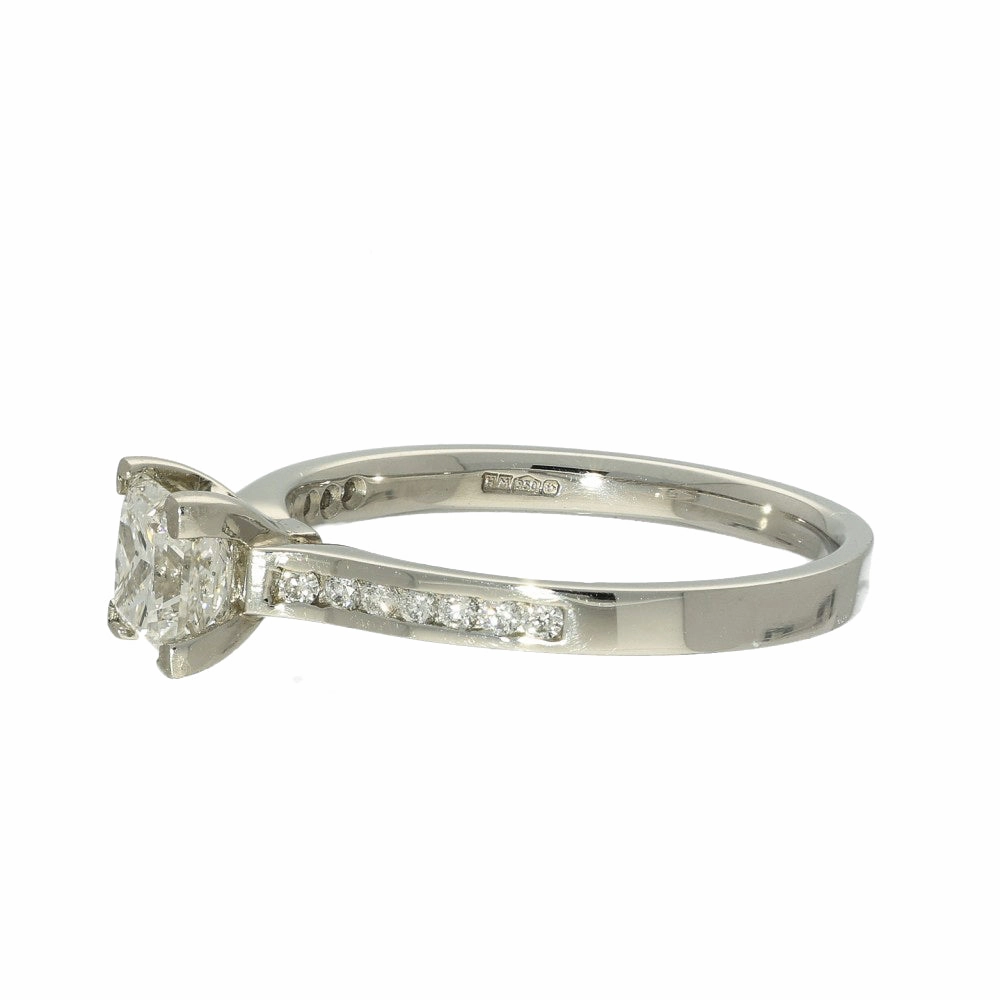 Platinum Certificated 0.79ct Princess Cut Solitaire, Diamond Shoulders Engagement Ring