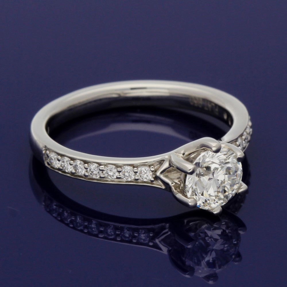 Platinum Certificated 0.90ct Round Brilliant Cut Diamond Solitaire Engagement Ring with Diamond Set Shoulders