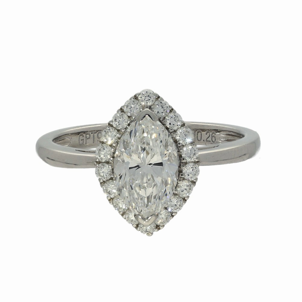 Platinum Certificated 1.13ct Marquise Diamond Halo Engagement Ring