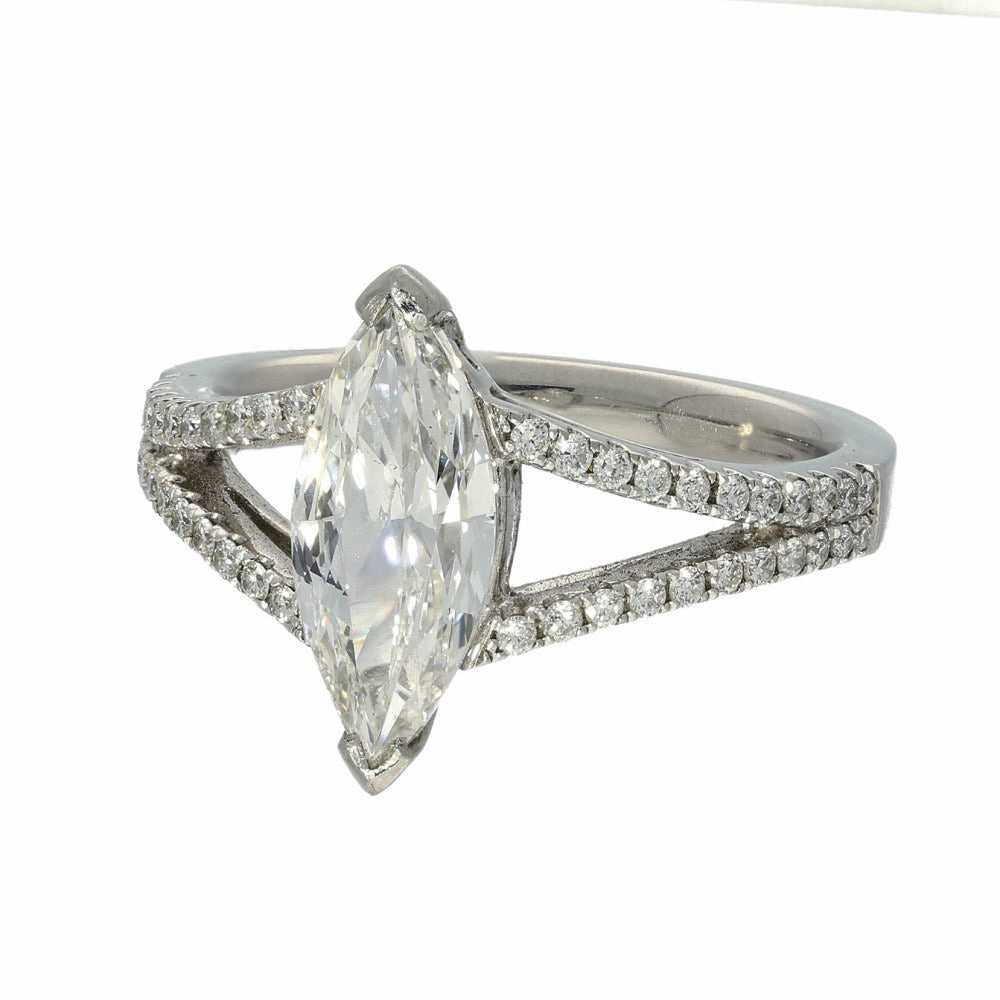 Platinum Certificated 1.50ct Marquise Diamond Solitaire Ring with Diamond Set Shoulders
