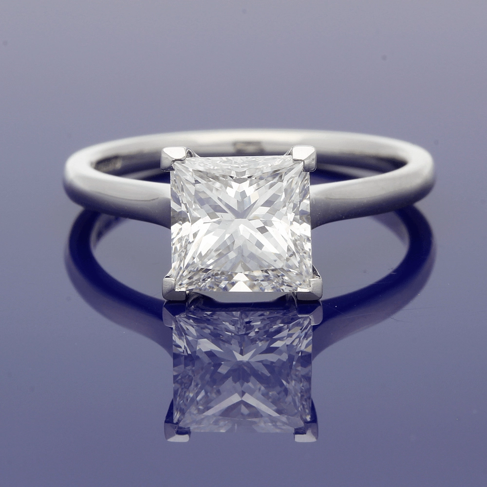Platinum Certificated 2.05ct Princess Cut Diamond Solitaire Engagement Ring