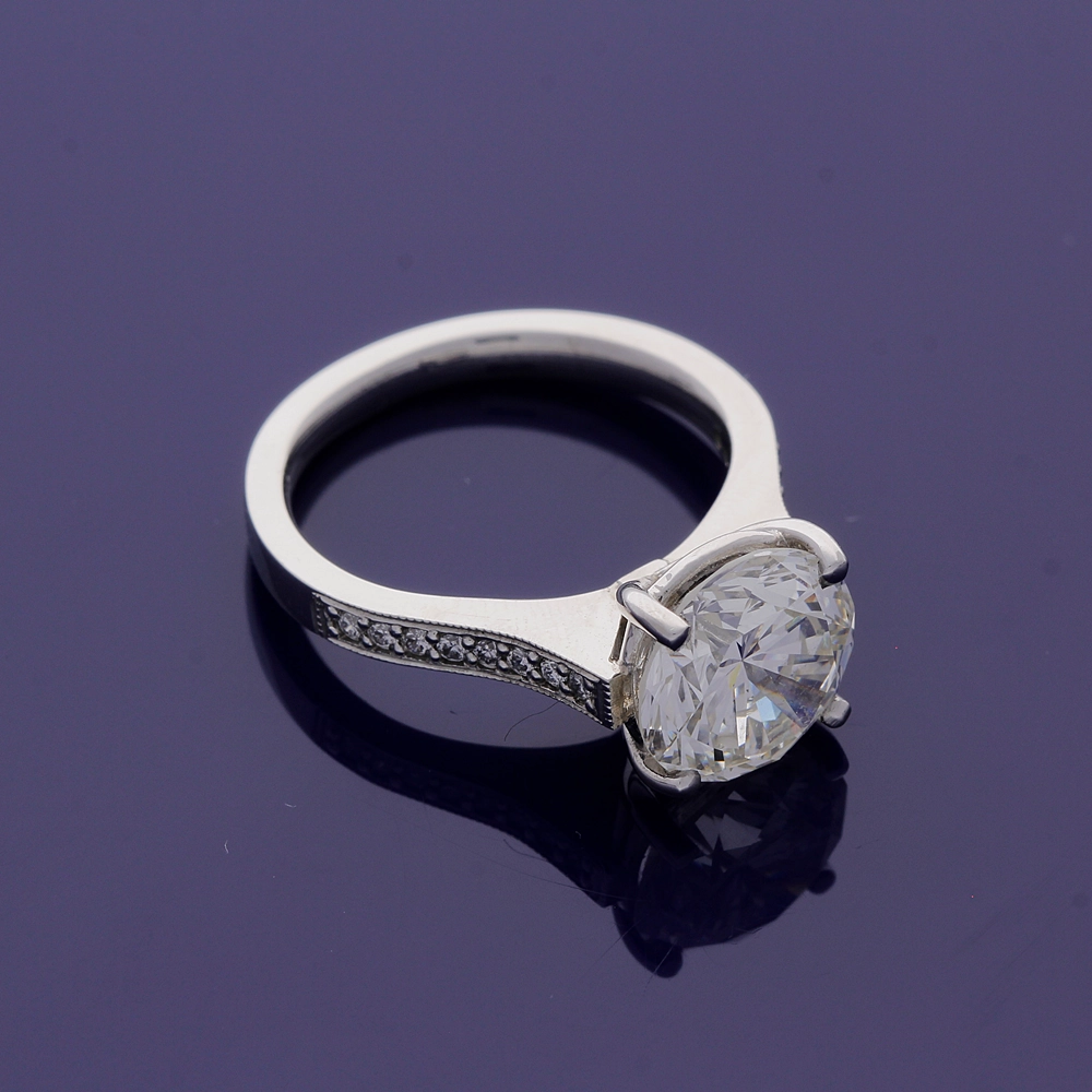 Platinum Certificated 3.76ct Diamond Solitaire Ring  with Diamond Set Shoulders