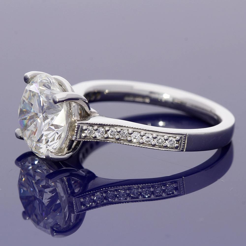 Platinum Certificated 3.76ct Diamond Solitaire Ring  with Diamond Set Shoulders