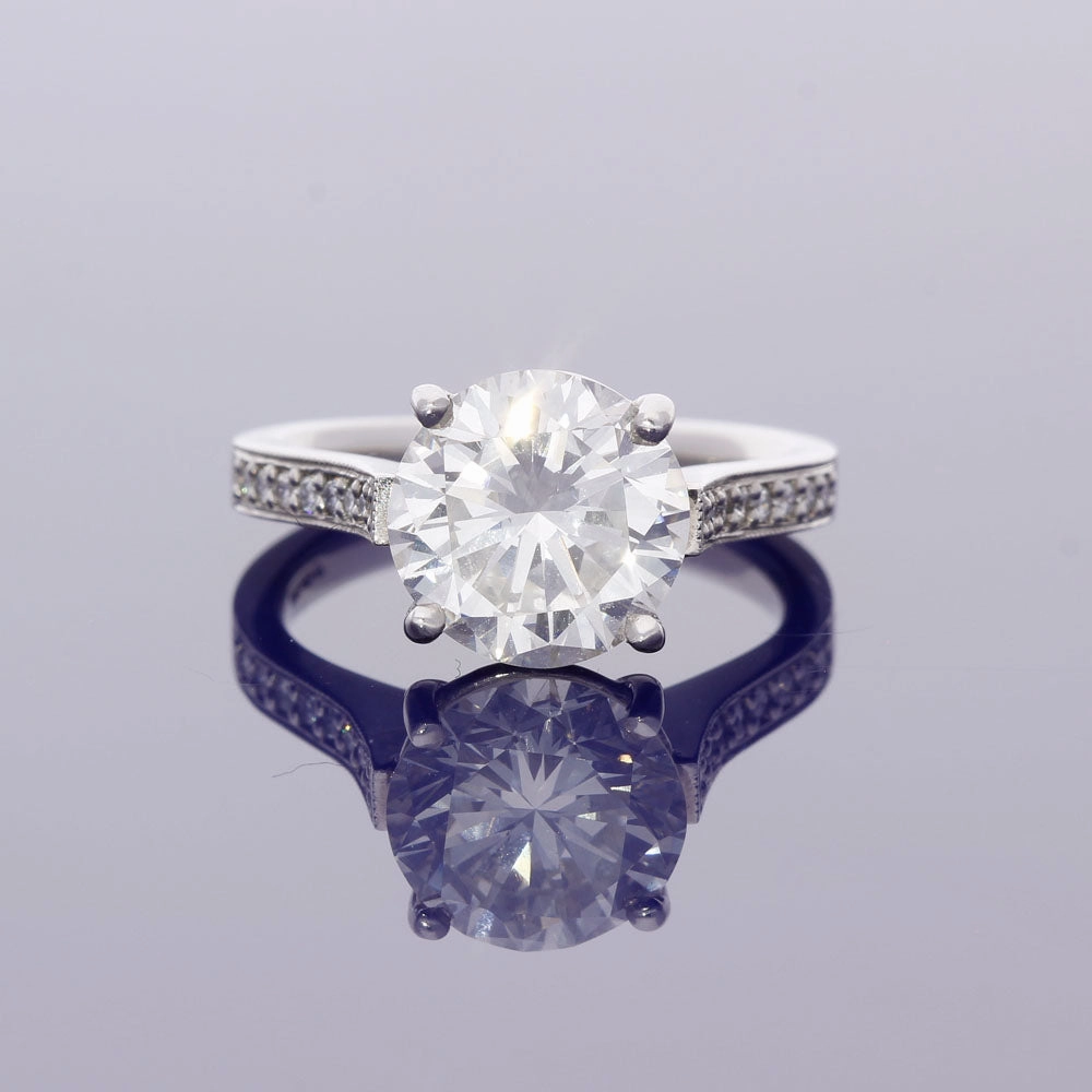 Platinum Certificated 3.76ct Diamond Solitaire Ring  with Diamond Set Shoulders