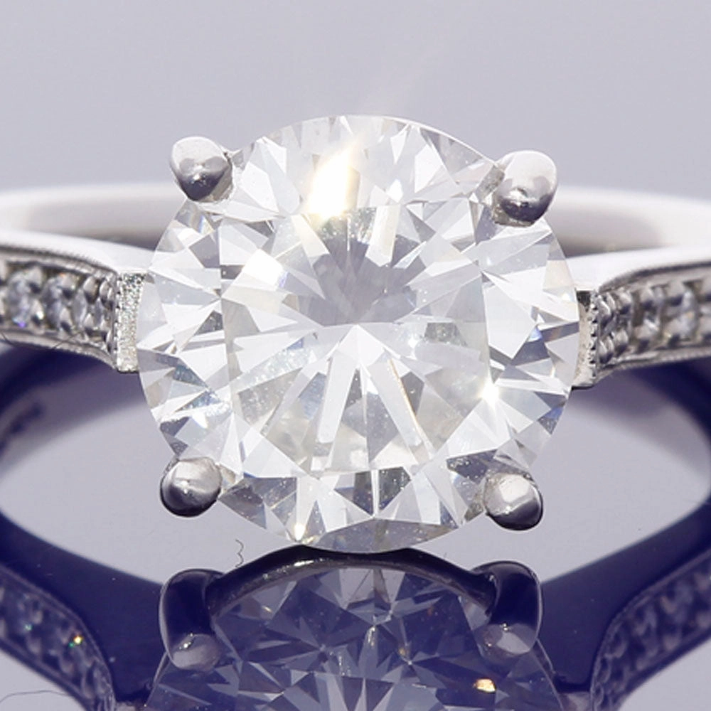 Platinum Certificated 3.76ct Diamond Solitaire Ring  with Diamond Set Shoulders