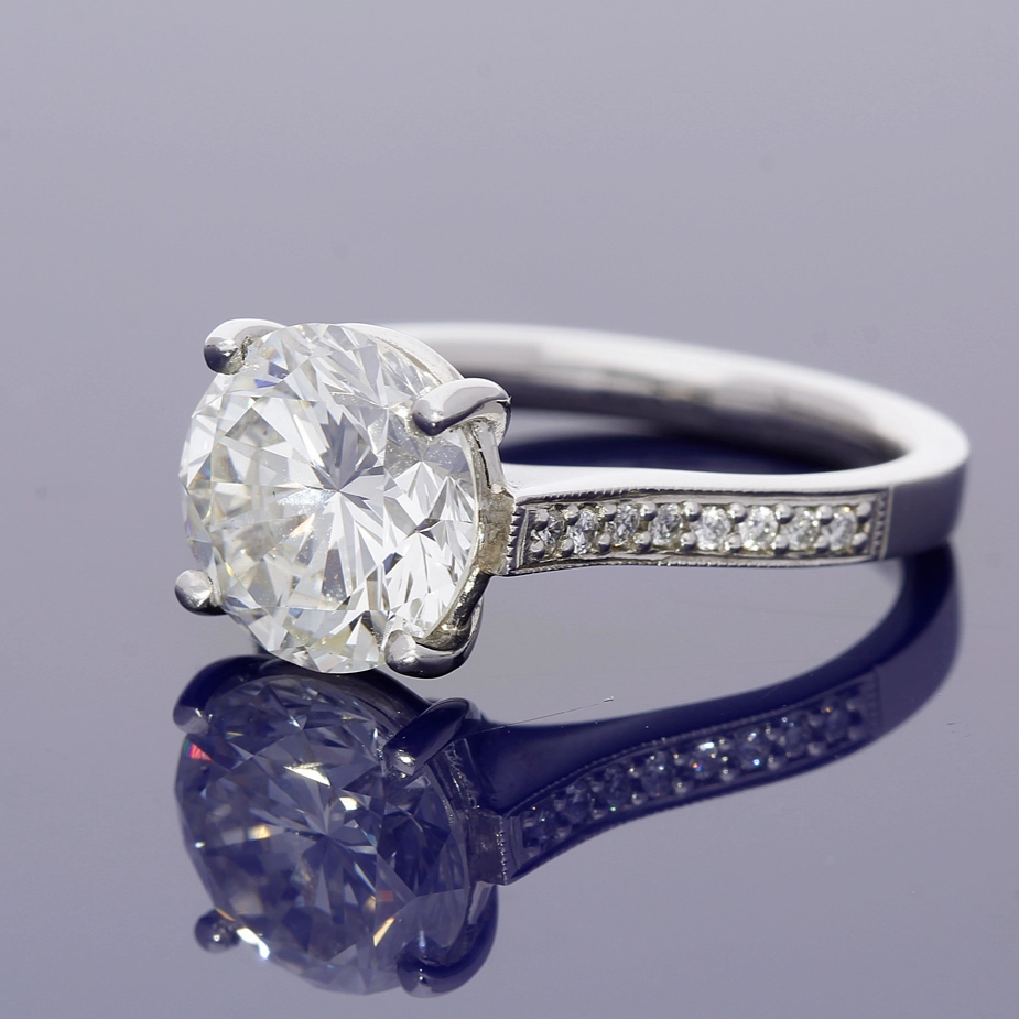 Platinum Certificated 3.76ct Diamond Solitaire Ring  with Diamond Set Shoulders