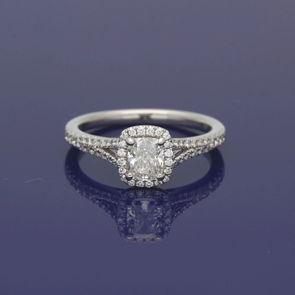 Platinum Certificated Cushion Cut Diamond Halo Ring