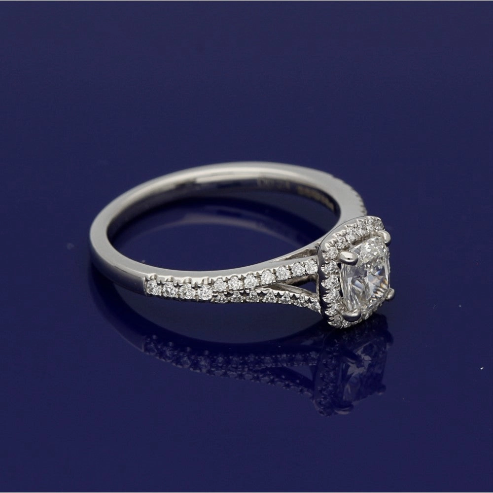 Platinum Certificated Cushion Cut Diamond Halo Ring
