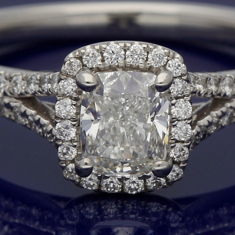 Platinum Certificated Cushion Cut Diamond Halo Ring