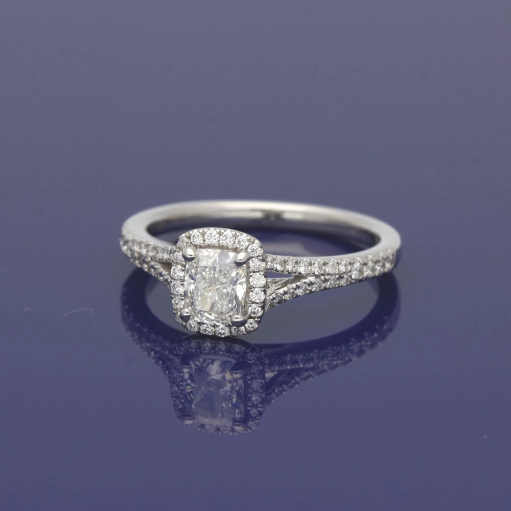 Platinum Certificated Cushion Cut Diamond Halo Ring