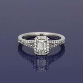 Platinum Certificated Emerald Cut Diamond Halo Ring