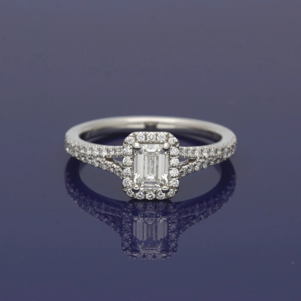 Platinum Certificated Emerald Cut Diamond Halo Ring