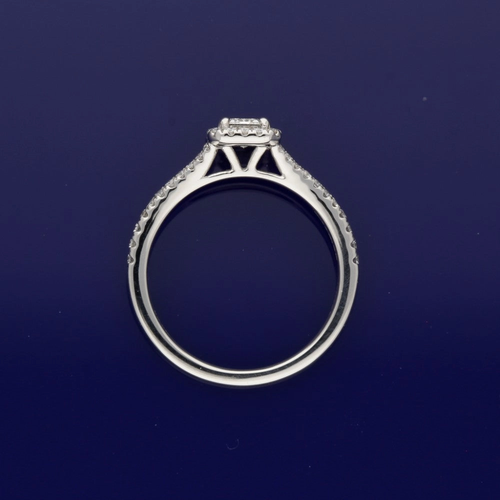 Platinum Certificated Emerald Cut Diamond Halo Ring