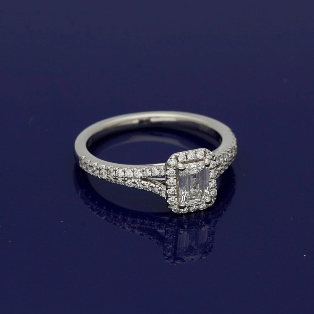 Platinum Certificated Emerald Cut Diamond Halo Ring