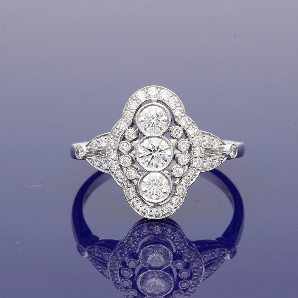 Platinum Diamond Arts Deco Style Cluster Cocktail Ring