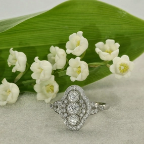 Platinum Diamond Arts Deco Style Cluster Cocktail Ring