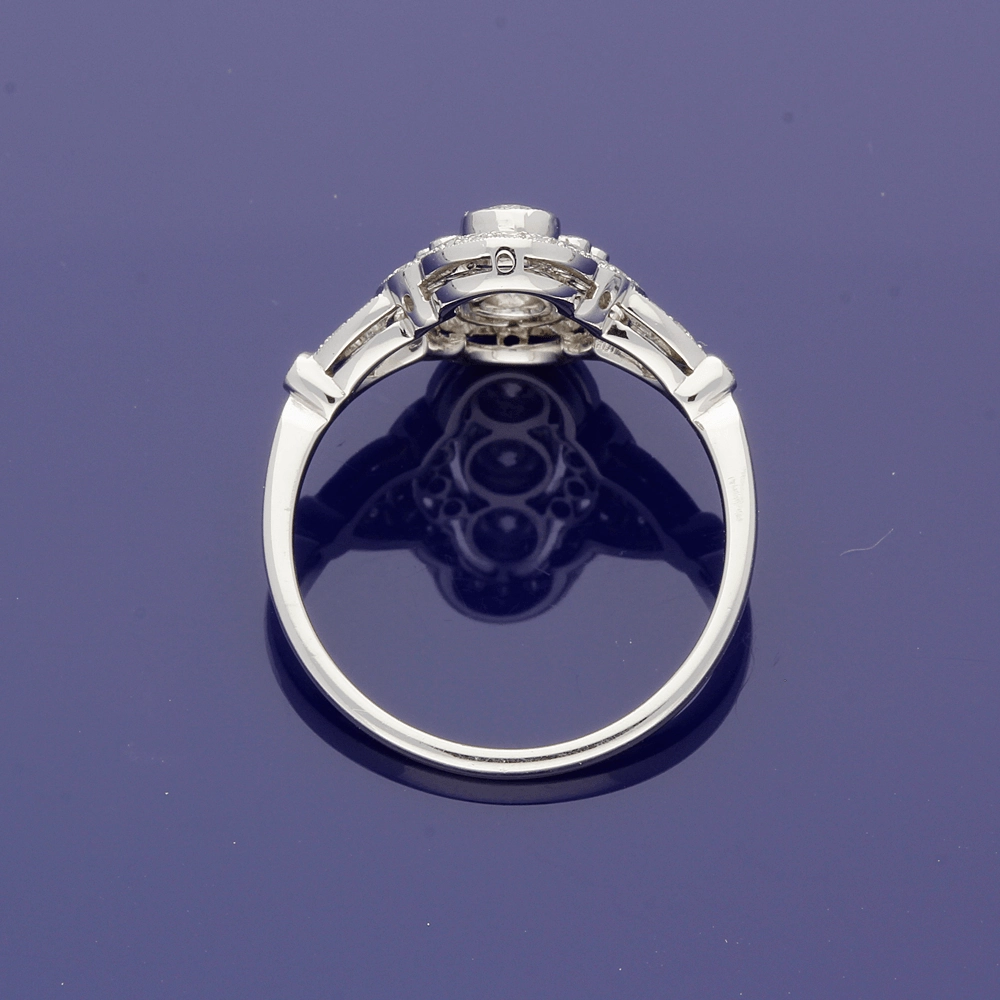 Platinum Diamond Arts Deco Style Cluster Cocktail Ring