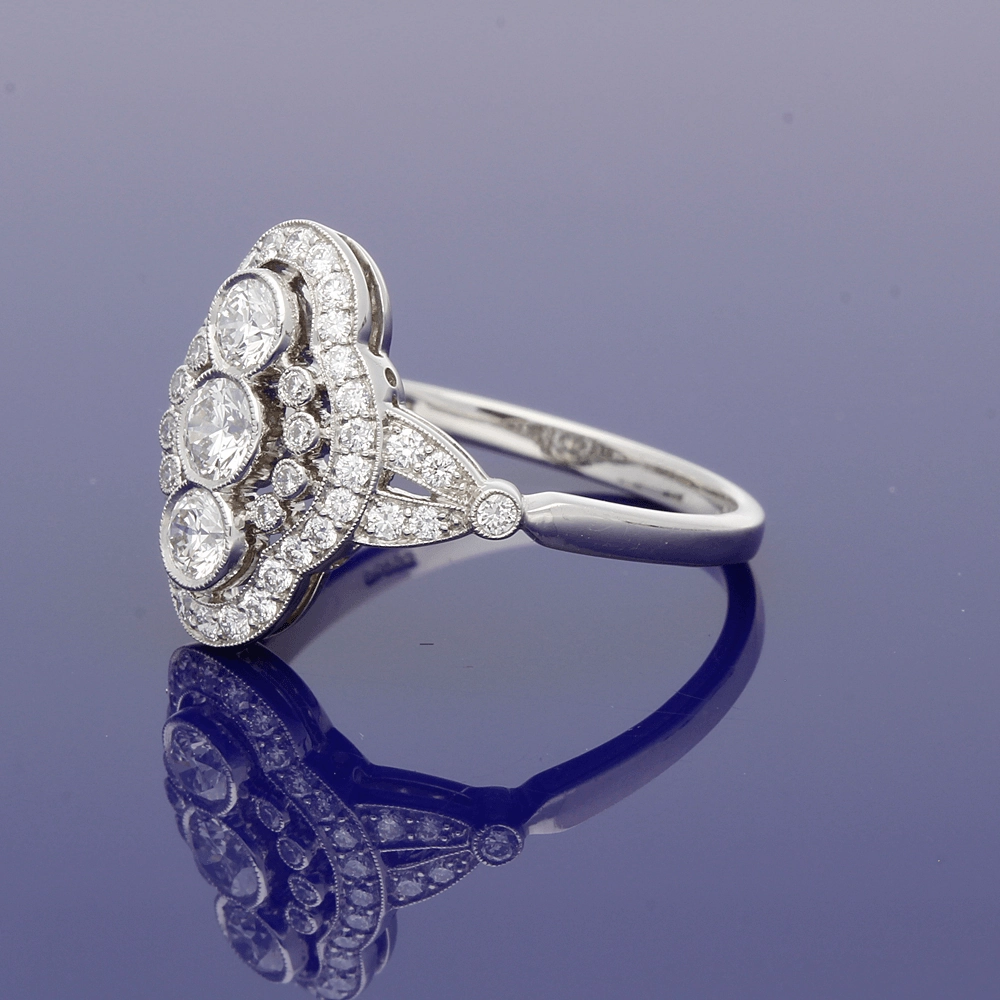 Platinum Diamond Arts Deco Style Cluster Cocktail Ring