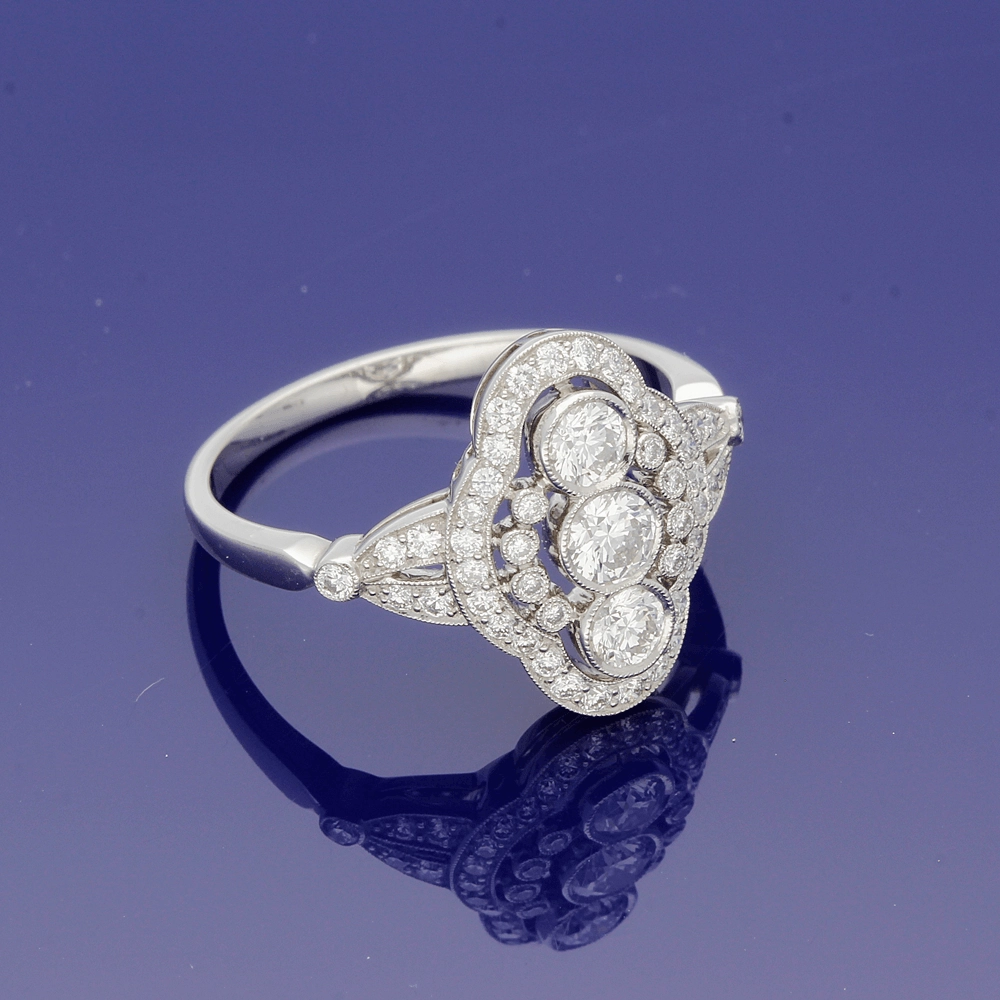 Platinum Diamond Arts Deco Style Cluster Cocktail Ring