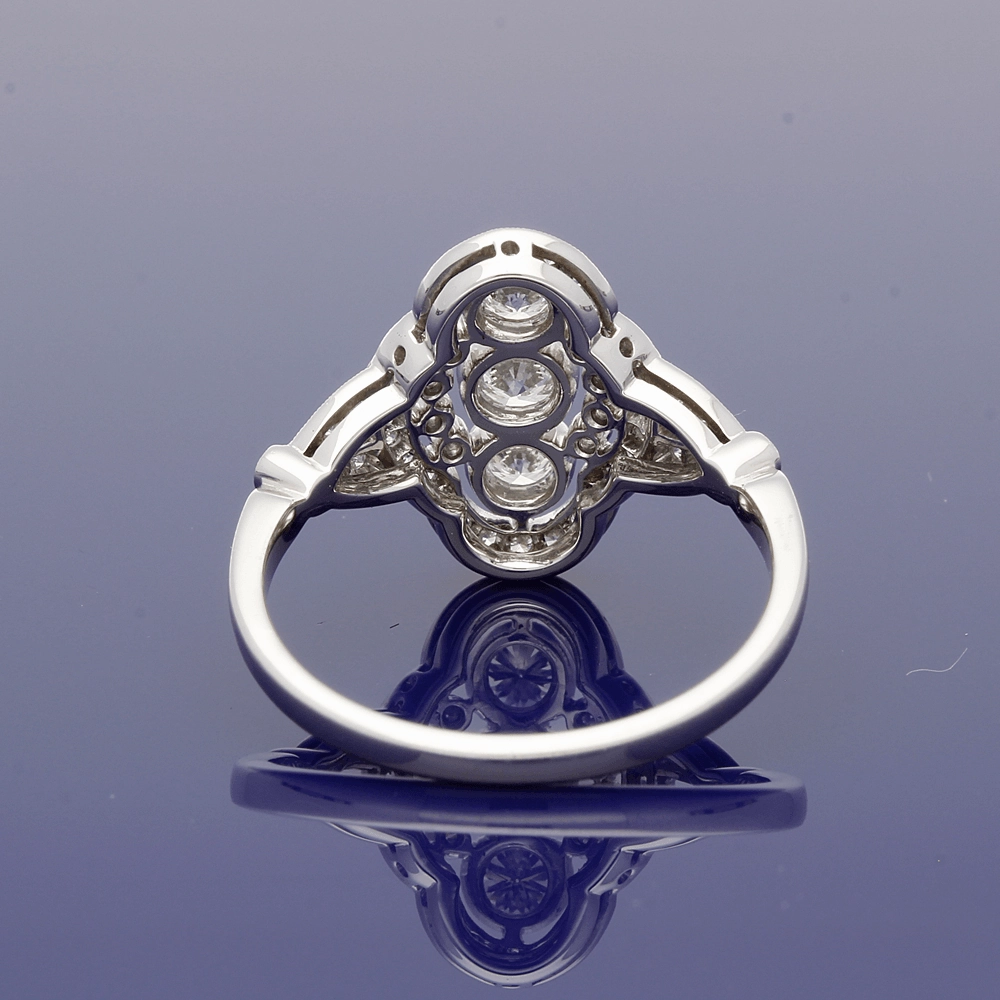 Platinum Diamond Arts Deco Style Cluster Cocktail Ring