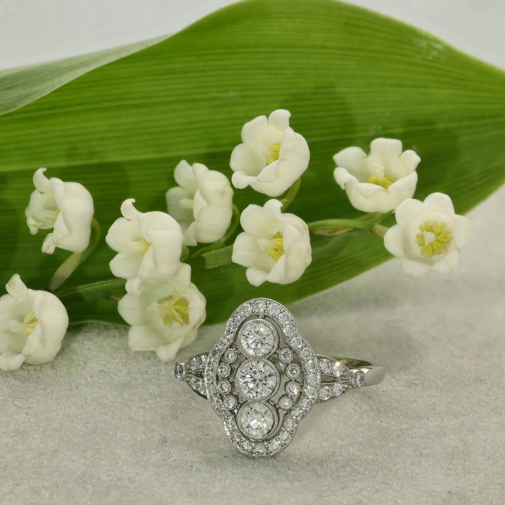 Platinum Diamond Arts Deco Style Cluster Cocktail Ring