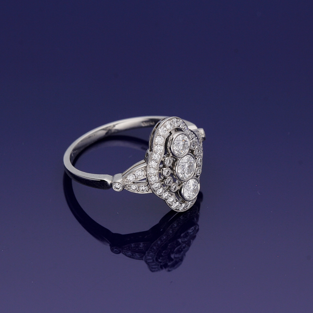 Platinum Diamond Arts Deco Style Cluster Ring