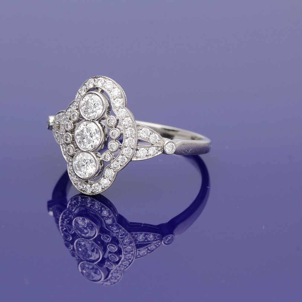 Platinum Diamond Arts Deco Style Cluster Ring