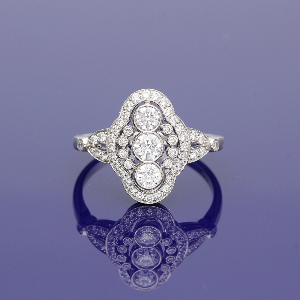 Platinum Diamond Arts Deco Style Cluster Ring