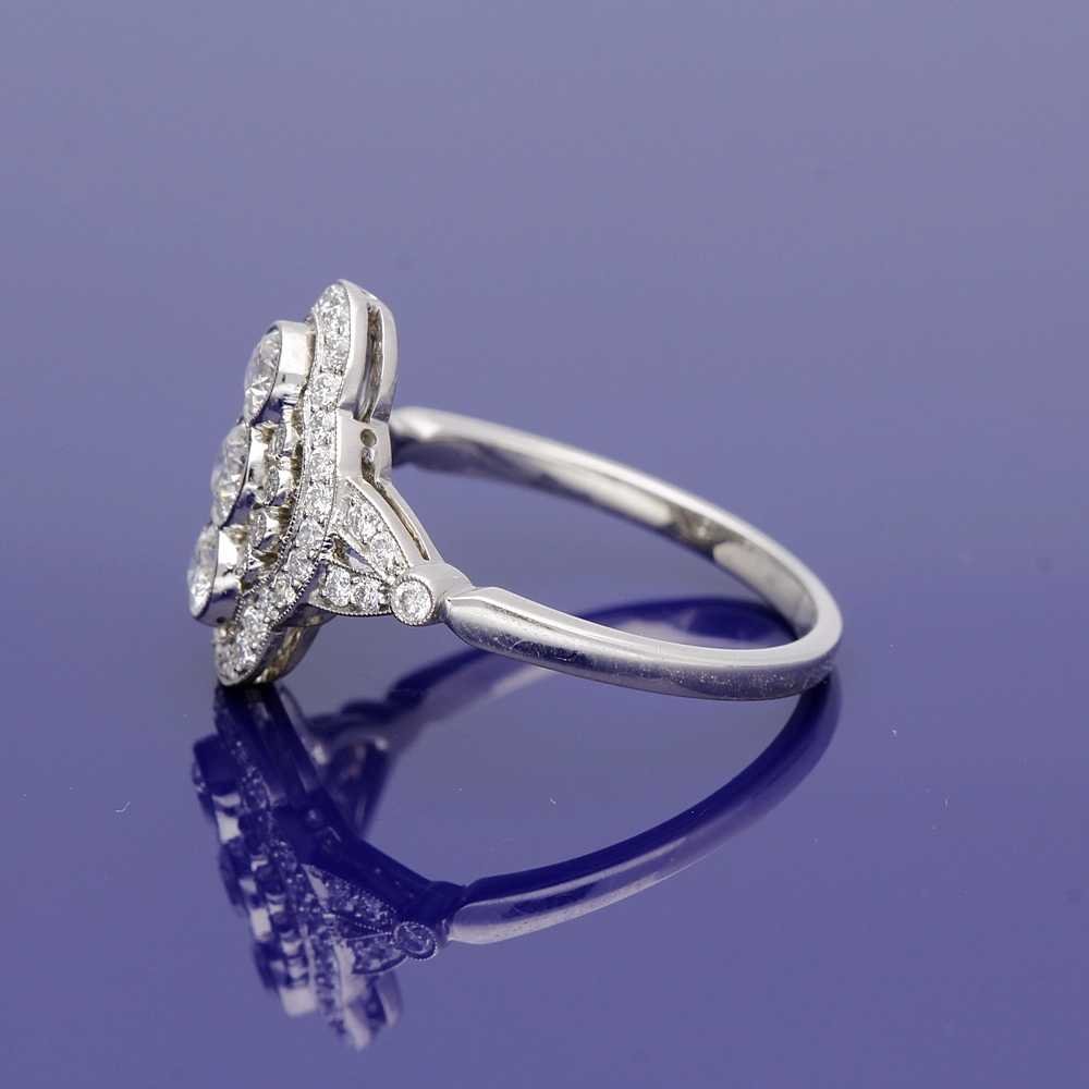 Platinum Diamond Arts Deco Style Cluster Ring