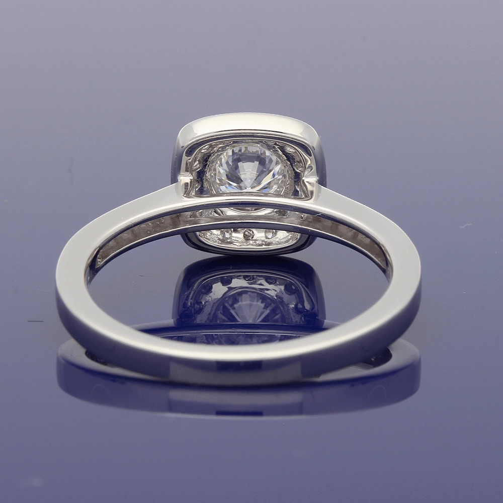Platinum Diamond Halo Ring with Diamond Set Shoulders