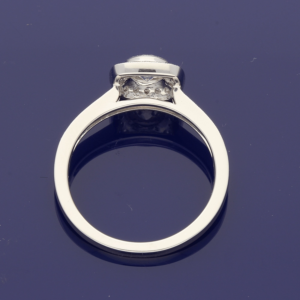 Platinum Diamond Halo Ring with Diamond Set Shoulders