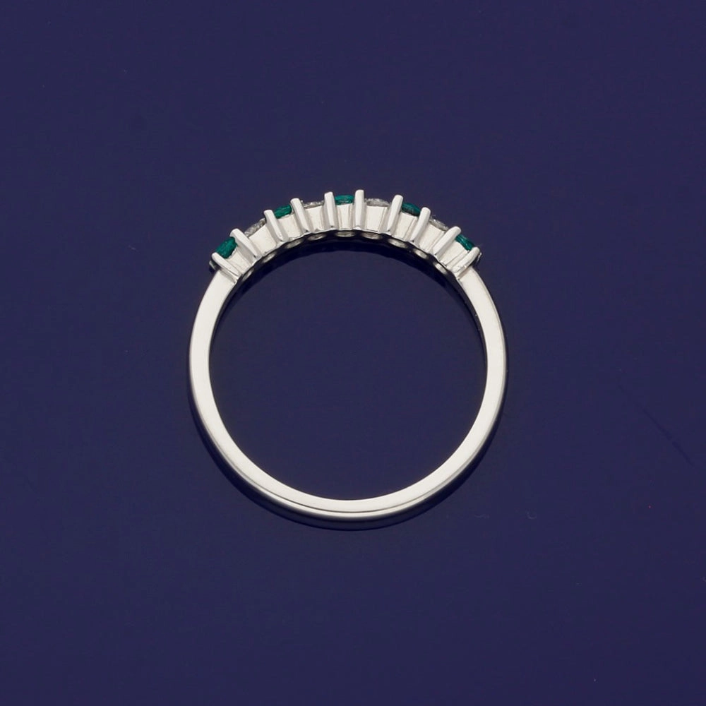 Platinum Emerald & Diamond 7 Stone Ring