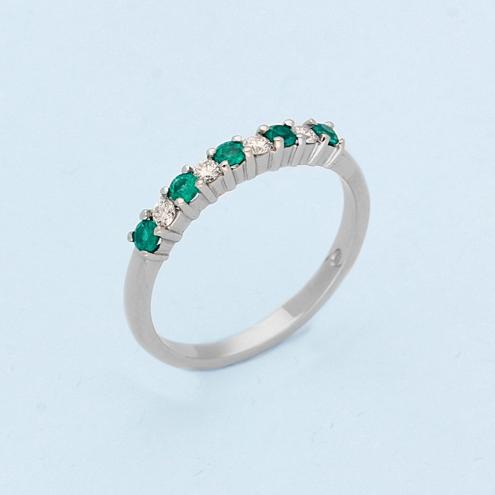 Platinum Emerald & Diamond 7 Stone Ring