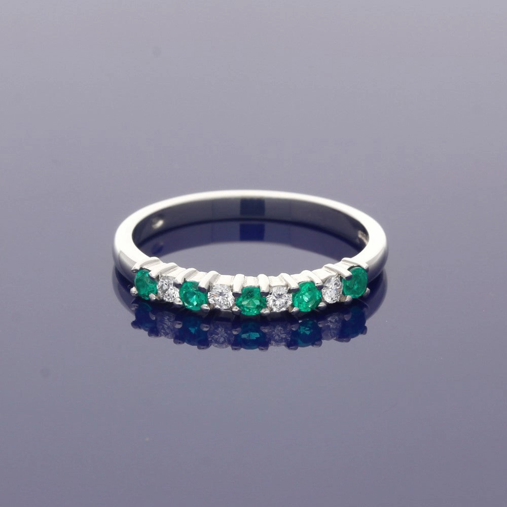 Platinum Emerald & Diamond 7 Stone Ring